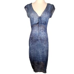 Sheer Sky Blue Tie Front Dress Sparkle Midi BodyCon Party Y2K Fairycore Festival